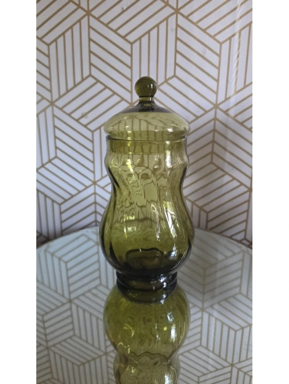 Vintage Mid-Century Bravo Handcrafted Empoli Italy Green Glass Apothecary Jar